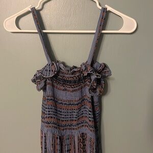 Shirred crinkle jumpsuit with ruffle detail